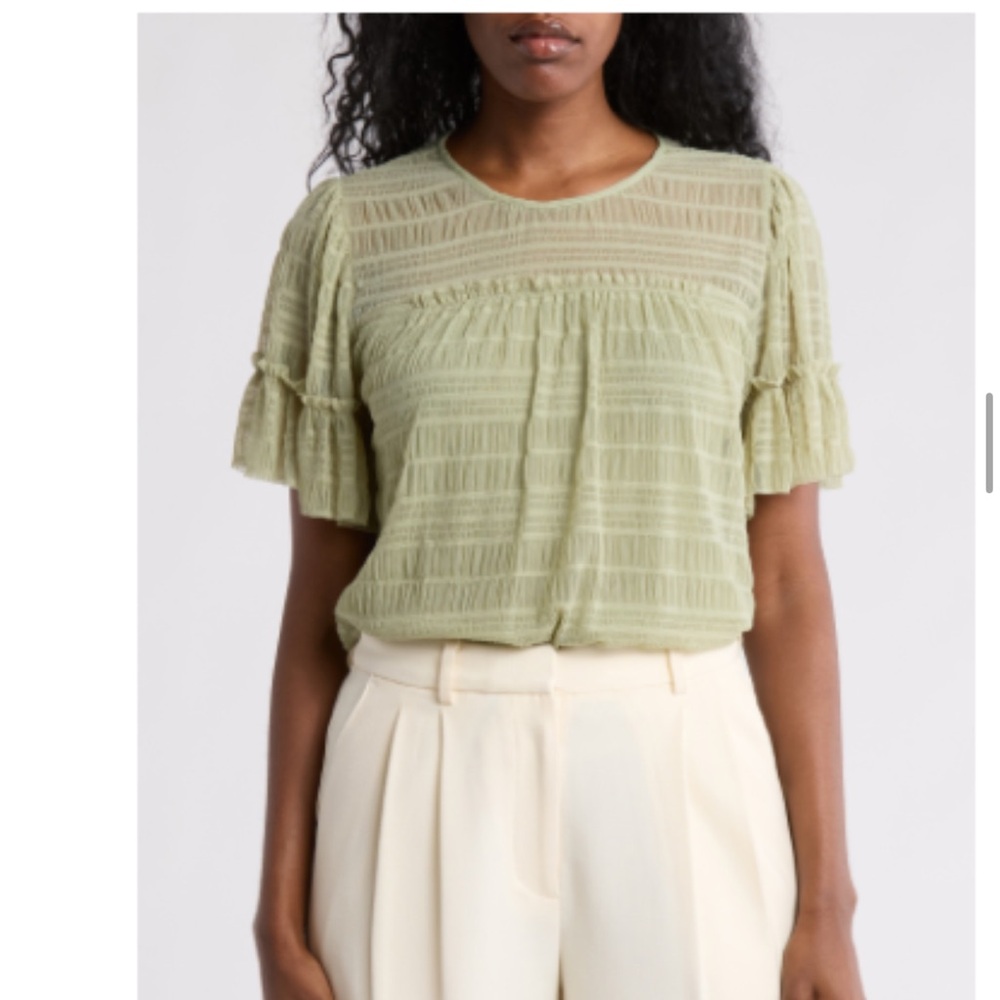 Max Studio Light Olive Ruffle Sleeve Blouse
